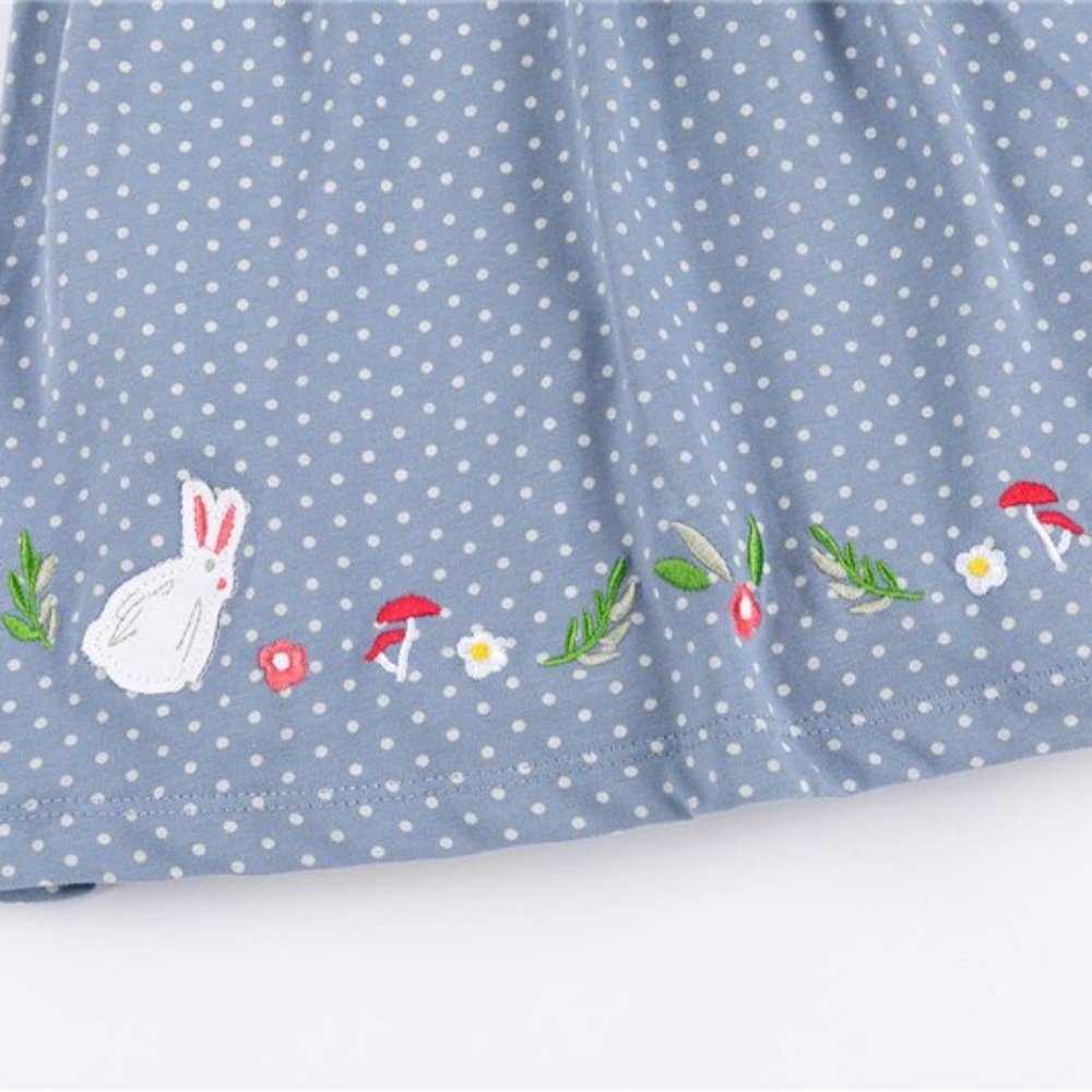 Easter Bunny Rabbit Girls Smocked Blue Dress - Picture 3 of 5